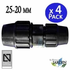 SUINGA Pack 4 X Raccord Réducteur De Compression 25 X 20mm En Plastique PE Pour Tuyau D'eau 25 Et 20mm