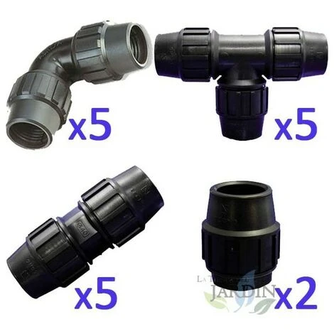 SUINGA TUYAU D'IRRIGATION 25MM Pack: 5 Té + 5 Coudes + 5 Maillons + 2 Prises. Raccord En Polyéthylène Noir Pour Tuyaux Agricoles Et A 1 SUINGA TUYAU D'IRRIGATION 25MM Pack: 5 Té + 5 Coudes + 5 Maillons + 2 Prises. Raccord En Polyéthylène Noir Pour Tuyaux Agricoles Et A