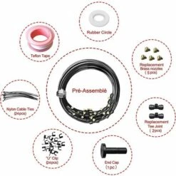 ALMI Système De Brumisateur Extérieur Pré-Assemblé Ligne De Brumisation 18M + 21 Buses D'irrigation Laiton+Un Raccord Laiton(3/4") Système Refroidissement Pour Jardin Trampoline Serre Terrasse (18M, Noir) -Promos Arrosage automatique Magasin 50909990 4