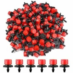 100pcs Goutteur Irrigation Réglable, 1/4'' Système Dirrigation Goutte à Goutte Micro Flow Drip Head Buses De Brouillard Dirrigation Pour Jardins Potagers Ou Massifs De Fleurs (Rouge),Macaron