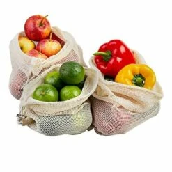 GUAZHUNIFR Sac Pour Fruits Et Légumes, 3 Pcs. Filet à Provisions Réutilisable, Sachet En Coton, Sac à Pain Sans Plastique, Lavable,GU.B/bon