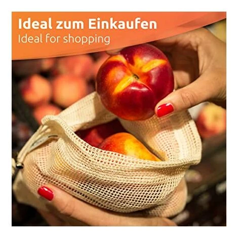 GUAZHUNIFR Sac Pour Fruits Et Légumes, 3 Pcs. Filet à Provisions Réutilisable, Sachet En Coton, Sac à Pain Sans Plastique, Lavable,GU.B/bon 2 GUAZHUNIFR Sac Pour Fruits Et Légumes, 3 Pcs. Filet à Provisions Réutilisable, Sachet En Coton, Sac à Pain Sans Plastique, Lavable,GU.B/bon – Image 2