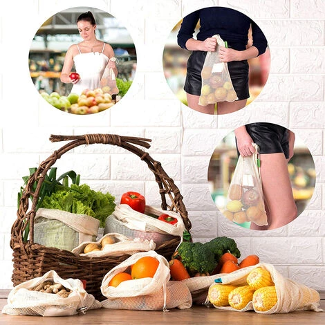 GUAZHUNIFR Sac Pour Fruits Et Légumes, 3 Pcs. Filet à Provisions Réutilisable, Sachet En Coton, Sac à Pain Sans Plastique, Lavable,GU.B/bon 5 GUAZHUNIFR Sac Pour Fruits Et Légumes, 3 Pcs. Filet à Provisions Réutilisable, Sachet En Coton, Sac à Pain Sans Plastique, Lavable,GU.B/bon – Image 5