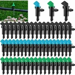CHANCEY 60Pcs Émetteur De Goutte à Goutte D'Irrigation, 3 Tailles Émetteur De Goutteur D'Irrigation De Drapeau De Jardin, Pour Pelouse, Arbres, Arbustes, Jardin (4L/H Noir, 8L/H Bleu, 16L/H Vert)SEMAket
