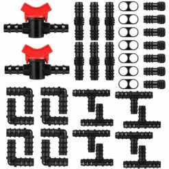 LAKJWO 42 Pièces Kit De Raccords D'irrigation Goutte à Goutte, Connecteurs Barbelés D'irrigation Arroseur D'irrigation Goutte à Goutte Pour Jardins Systèmes D'irrigation Agricoles