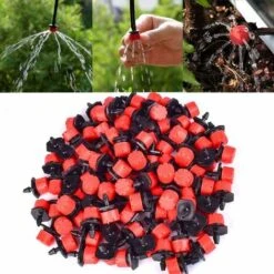 LYCXAMES 100 Pièces Buse De Goutteur D'Irrigation Réglable, Arroseurs D'Irrigation Goutte à Goutte à Débit Réglable à 360 Degrés, Convient Aux Tubes De 4 Mm ID, Émetteur De Goutte à Goutte (Rouge)