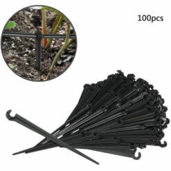 LIFCAUSAL 100pcs Piquets De Soutien Piquets De Soutien D'irrigation Goutte à Goutte à Tige Fixe, Clous De Soutien Pour Parterres De Fleurs Jardin D'herbes, Noir