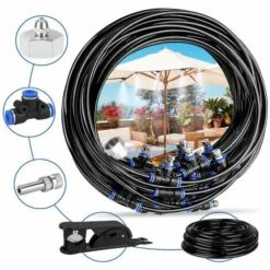 DECKON Kits D'irrigation Système De Brumisation, Système De Brumisateur Extérieur, Brumisateur De Terrasse, Idéal Pour Parasol, Gazebo, Piscine, Serre, Jardin 6M