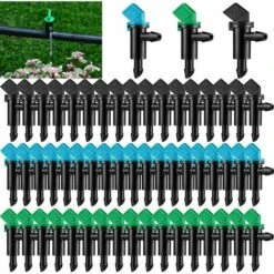 SINCèREETALI 60Pcs Émetteur De Goutte à Goutte D'Irrigation, HOINCO 3 Tailles Émetteur De Goutteur D'Irrigation De Drapeau De Jardin, Pour Pelouse, Arbres, Arbustes, Jardin (4L/H Noir, 8L/H Bleu, 16L/H Vert)