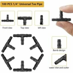 MONLY 100 PCS Tee Connecteurs De Tuyaux En Plastique Irrigation De Pelouse 4/7mm Raccord D'Irrigation Goutte à Goutte Raccord T De Tuyau D'eau Kit D'Arrosage Pour Système D'Irrigation Jardin (Noir) -Promos Arrosage automatique Magasin 64852515 3