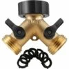 AOUGO Solid Brass Body Backyard 2-Way Y-Valve Garden Hose Connector Diverter Adapter + 6 Rubber Hose Gaskets With Comfort Grip For Use