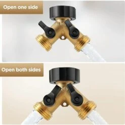 AOUGO Solid Brass Body Backyard 2-Way Y-Valve Garden Hose Connector Diverter Adapter + 6 Rubber Hose Gaskets With Comfort Grip For Use -Promos Arrosage automatique Magasin 65392442 4