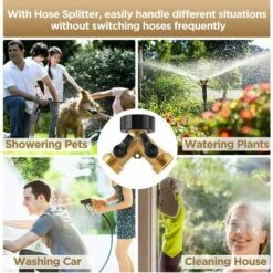 AOUGO Solid Brass Body Backyard 2-Way Y-Valve Garden Hose Connector Diverter Adapter + 6 Rubber Hose Gaskets With Comfort Grip For Use -Promos Arrosage automatique Magasin 65392442 5