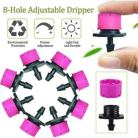 DONTODENT 100 Pcs Goutteur Irrigation Réglable, Tête De Gicleurs D'irrigation Irrigation Drippers Goutte À Goutte Arrosage Micro Gicleurs Emetteur Goutte Système Pour Home Garden Patio (Rose) 2 DONTODENT 100 Pcs Goutteur Irrigation Réglable, Tête De Gicleurs D'irrigation Irrigation Drippers Goutte À Goutte Arrosage Micro Gicleurs Emetteur Goutte Système Pour Home Garden Patio (Rose) – Image 2