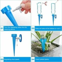 FLETéçA Lot De 12 Pics D'arrosage Automatique Avec Interrupteur De Soupape De Contrôle à Libération Lente, Système D'irrigation Goutte à Goutte à Goutte Pour Le Volume D'eau Réglable Pour L'extérieur (6 Verts Et 6 Bleus) -Promos Arrosage automatique Magasin 66961424 4