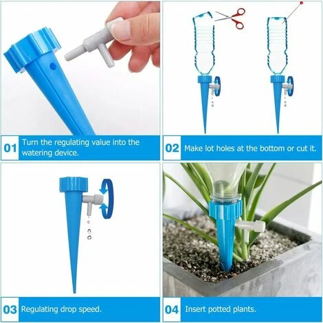 FLYME Lot De 12 Pics D'arrosage Automatique Avec Interrupteur De Soupape De Contrôle à Libération Lente, Système D'irrigation Goutte à Goutte à Goutte Pour Le Volume D'eau Réglable Pour L'extérieur (6 Verts Et 6 Bleus) 4 FLYME Lot De 12 Pics D'arrosage Automatique Avec Interrupteur De Soupape De Contrôle à Libération Lente, Système D'irrigation Goutte à Goutte à Goutte Pour Le Volume D'eau Réglable Pour L'extérieur (6 Verts Et 6 Bleus) – Image 4